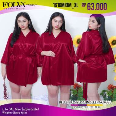 FOLVA Kimono robe baju tidur wanita satin 1616MKIM_XL big size jumbo Maroon L-XL