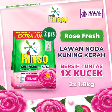 Promo Harga Rinso Anti Noda Deterjen Bubuk + Molto Pink Rose Fresh 1800 gr - Blibli