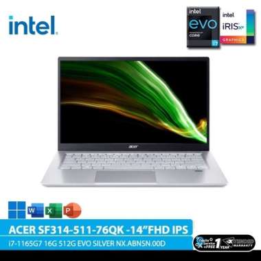 ACER SWIFT 3 INFINITY 4 SF314-511-76QK INTEL EVO (14"FHD IPS,i7-1165G7,16G,512G,WIN11,SILVER,NX.ABNS