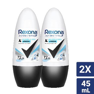 Rexona Women Deodorant Anti-Perspirant Roll On Invisible + Antibacterial All in One [45 mL/Twin Pack