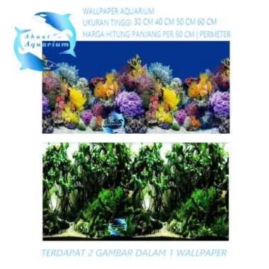 WALLPAPER AQUARIUM 3D CORAL UK 60CM (2 GAMBAR DALAM 1 WALLPAPER) BACKGROUND AQUARIUM PANJANG PERMETE