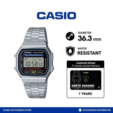 CASIO Retro Chronograph A168WA-1WDF Jam Tangan Unisex Silver Black