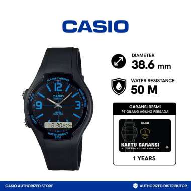 CASIO Ana-Digi Combination AW-90H-2BVDF Jam Tangan Unisex - Black Blue Black Blue
