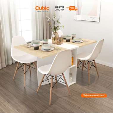 Cubic Paket Meja Makan - Dining Table - ELENA DT 140 + Kursi Meja 2 kursi putih