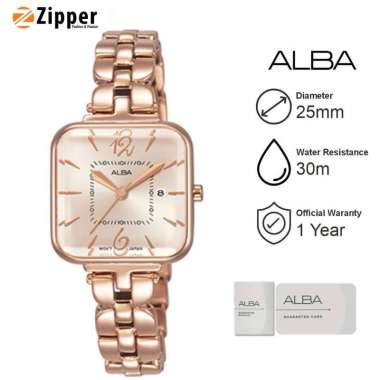 Jam Tangan Wanita Alba AH7R64 Dial Kotak Analog Stainless Steel Rose Gold -