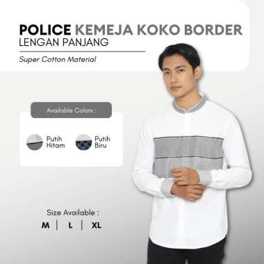 POLICE Kemeja Koko Border Pria Putih Biru M