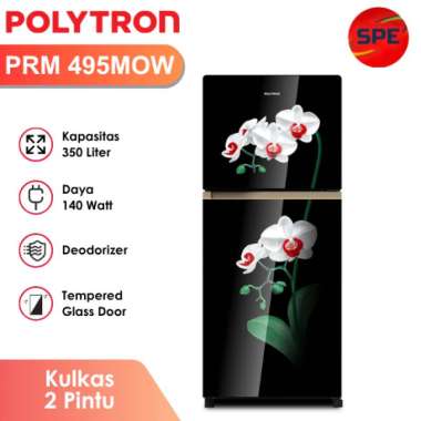 KULKAS 2 PINTU POLYTRON KAPASITAS 350 LITER PRM 495MOB / PRM 495MOW GARANSI RESMI (MEDAN) WHITE