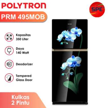 KULKAS 2 PINTU POLYTRON KAPASITAS 350 LITER PRM 495MOB / PRM 495MOW GARANSI RESMI (MEDAN) BLUE