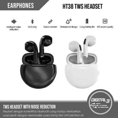 Earphone Wireless TWS HT38 Bluetooth 5.0 Headset Earbuds Stereo Bass Noise Reduction Earbuds Black