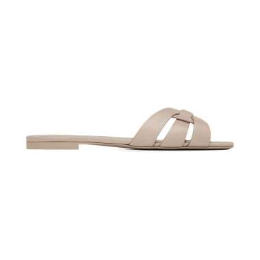 Saint Laurent Tribute Smooth Leather Flat Sandal Dark Beige 38.5