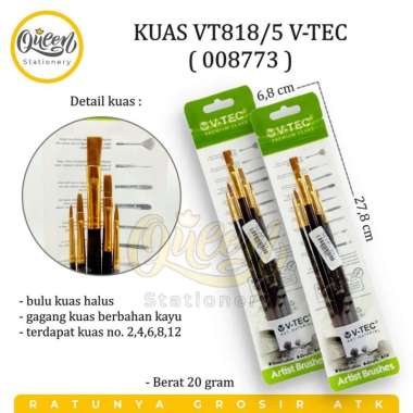 1 SET KUAS VT818/5 V-TEC / KUAS LUKIS / KUAS SET / ALAT MELUKIS (008773)