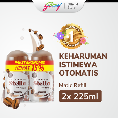 Stella Matic Refill Premium Caffe Latte 225ml isi 2 - Refill Pengharum Ruangan Otomatis