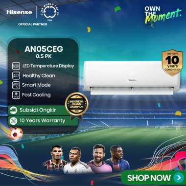 Hisense AC AN05CEG Standard 1/2 PK (0.5 PK) Dingin Kilat Cocok Untuk Kamar Tidur Pendinginan Super C