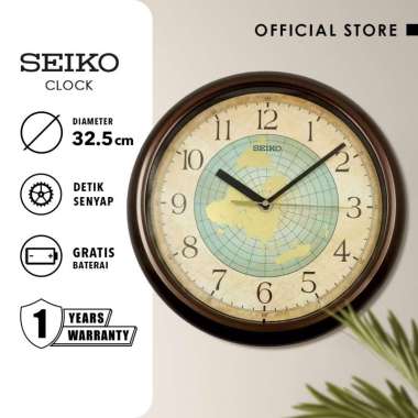 Jam Dinding Seiko World Map QHA006B Quartz Plastic 32.5cm Original
