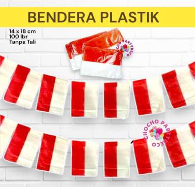 BENDERA PLASTIK MERAH PUTIH isi 100 / Bendera Indonesia HUT RI Tali Bendera 1 Roll