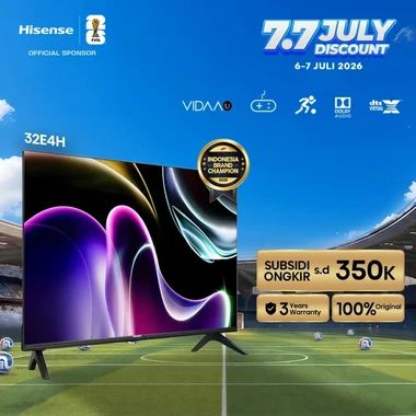 Hisense TV 32E4H Vidaa Smart Digital TV 32 inch HD Desain Bazelles DTS V X & Dolby Audio Youtube/Netflix/Prime Dual Band WIFI/HDMI/USB
