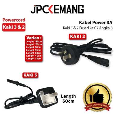 JPC KEMANG Kabel Power Sekring 3A UK Type G Fused Kaki 3 / 7.5A AU Tipe I Kaki 2 ke C7 Angka 8 ORIGI