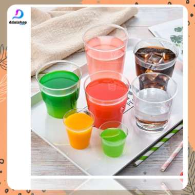 Gelas Plastik Bening Transparant Unik Sloki mini Seperti Kaca untuk Minuman Jus Dessert cup 30ml (1o