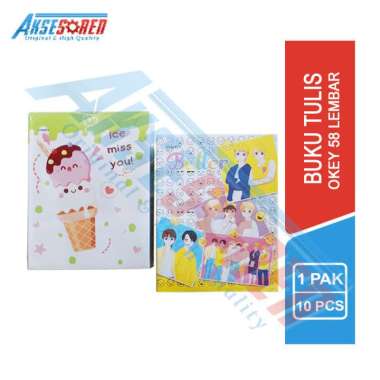 Buku Tulis Sekolah Okey [58 Lembar/10 Buku/1 Pack] / Produk Kiky 1 Pak Anak Perempuan Laki Laki / Bu