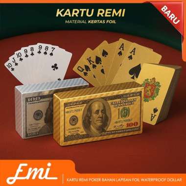 Kartu Remi Poker Lapisan Gold Foil Motif Dollar - THKK9273A - Golden Gold Dollar