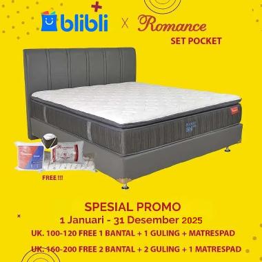 Romance Pocket Pillowtop Set Springbed [Full Set/ Divan Romania/ Sandaran Tomini] (Free Bantal + Gul