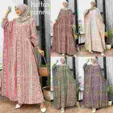 Afareen Daster Kaftan Gamis Kaftan Jumbo Busui Zipper Depan Katun Rayon Tebal ARMY