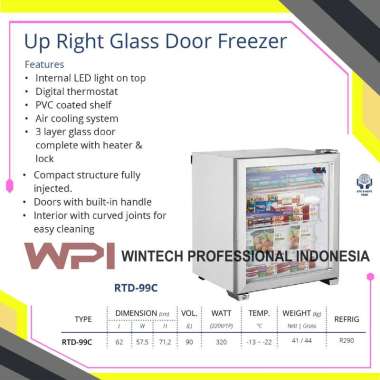 Gea RTD-99C Mini Upright Glass Door Freezer Premium Ice Cream Display - Freezer Berdiri Pintu Kaca /