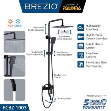 BREZIO FCBZ 1903 SHOWER TIANG SET KERAN PANAS DINGIN KOTAK MATTE BLACK HITAM