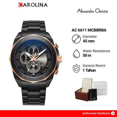 Jam Tangan Pria Alexandre Christie Chronograph AC 6611 MCBBRBA Black Dial Black Stainless Steel Stra