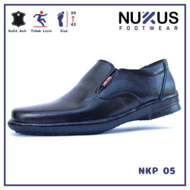 Nukus Sepatu Pantofel Pria Kulit Asli Hitam Lancip Sol Karet - NKP 05 HITAM 40