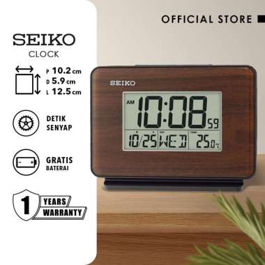 Jam Weker Beker Seiko Digital QHL068B Wood Effect All Feature Original