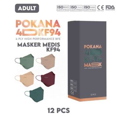 POKANA 4D KF94 Earloop Medical Face Mask - Box isi 12 pcs Solid Color .. Soft Beige