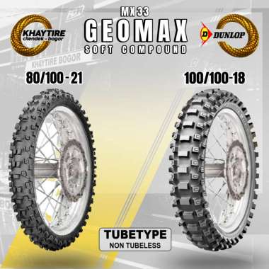 Sepasang Ban Motor TRAIL/CROSS - DUNLOP GEOMAX MX33 80/100 Ring 21 & 100/100 Ring 18 Non Tubeless
