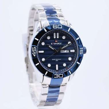 Naviforce 9198 Jam Tangan Pria Analog Original Stainless Steel Silver Blue