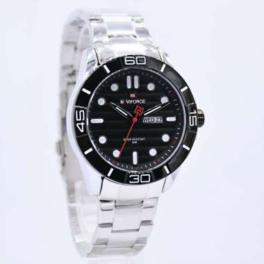 Naviforce 9198 Jam Tangan Pria Analog Original Stainless Steel Silver black