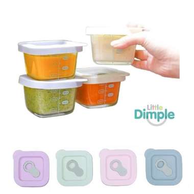 Little Dimple 160ml Glass Food Container with Silicone Lid Wadah Makanan Kaca di Kulkas Freezer Pink