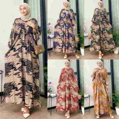 Afareen Kaftan Motif Dress Muslim Wanita Kaftan Gamis Longdress Zipper Jumbo ARMY