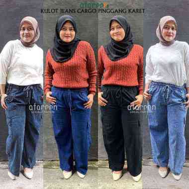 Afareen Kulot Jeans Wanita Kulot Jogger Jeans Celana Cargo Jeans Wanita Denim HITAM