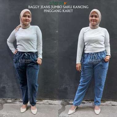 AFAREEN - Kulot Boyfriend Jeans Jumbo Celana Kulot Jeans Wanita Jumbo HITAM