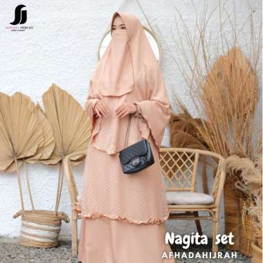 Gamis syari jilbab cadar Nagita katun baju set hijab instan free niqab terbaru XL hitam
