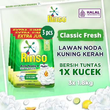 Promo Harga Rinso Anti Noda Deterjen Bubuk + Molto Classic Fresh 1800 gr - Blibli