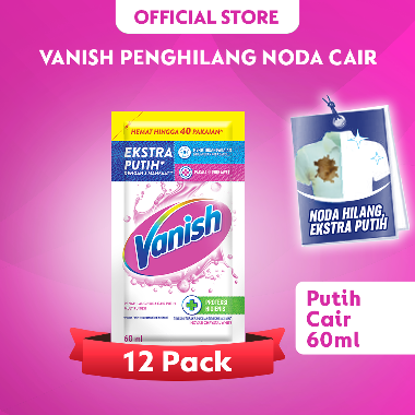 VANISH Penghilang Noda Pembersih Pakaian - White [12 pcs x 60 mL/ Sachet] -