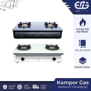 Rinnai Kompor Gas RI 712 GA(B)/GA(W) Kompor 2 Tungku RI 712GA(B) RI 712GA(W) Hitam