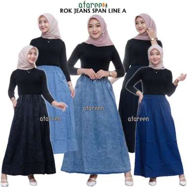 AFAREEN - Rok Panjang Wanita Jeans Skrit Rok Jeans Line A Panjang XXXL SNOW BLUE