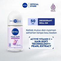 NIVEA Hijab Soft Bright & Shaveless Deodorant Roll On 50ml - Ketiak Lebih Cerah & Lembut, 0% Alkohol, Vitamin C