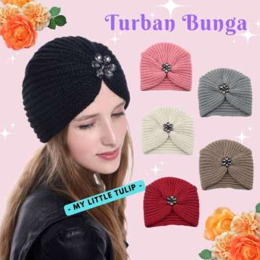 Turban Wanita / Turban Instant / Headband Bandana Rajut Wanita Tebal Abu-abu