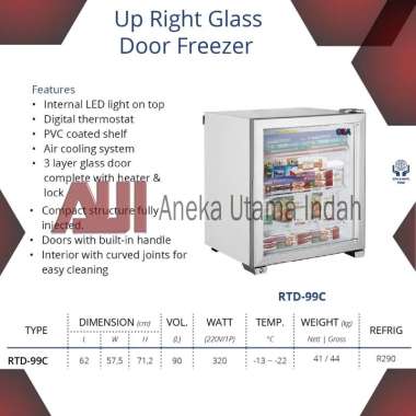 Gea RTD-99C Mini Upright Glass Door Freezer Premium Ice Cream Display - Freezer Berdiri Pintu Kaca /