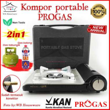 kompor gas portable stainless minimalis + koper PROGAS portable stove  + gas kaleng tokai