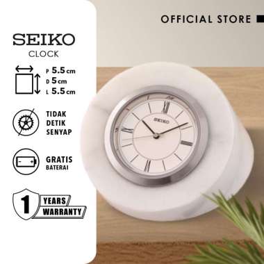 Jam Meja Unik Seiko QHG045W Marbel Stone Case White Original