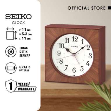 Jam Weker Beker Meja Seiko Analog Kotak QXE060Z Wooden Case Original